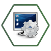 computer and gear hexagon icon